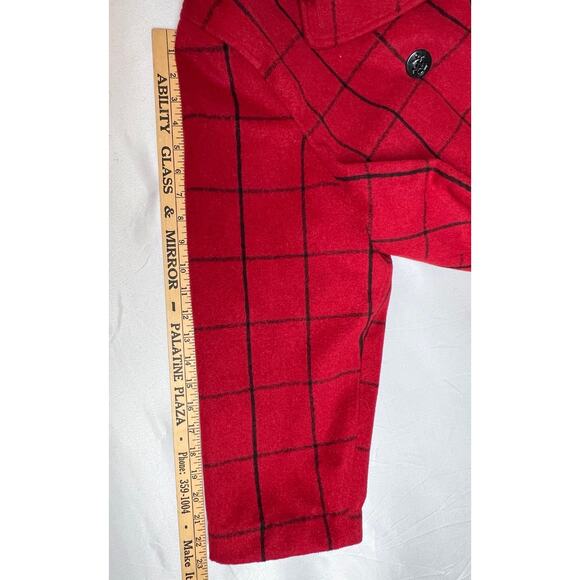 Jessica London Peacoat Women 24 Petite Red Check Wool Blend Double Breasted Coat - Picture 8 of 10